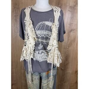Artist Made Boho Chic Romantic Whimsical Hand Tea Dyed Vest Aurora